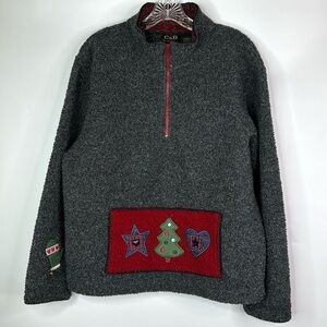 Vintage C&B Gray Pullover 1/4 Zip Christmas Fleece Sweatshirt Large